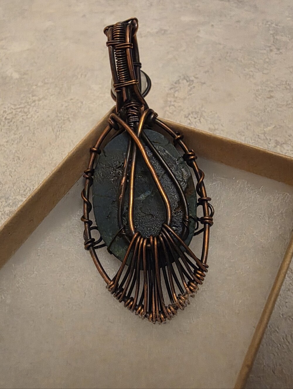 Copper Wire Wrapped Turquoise Pendant with Moonstone Accent - Picture 2 of 3